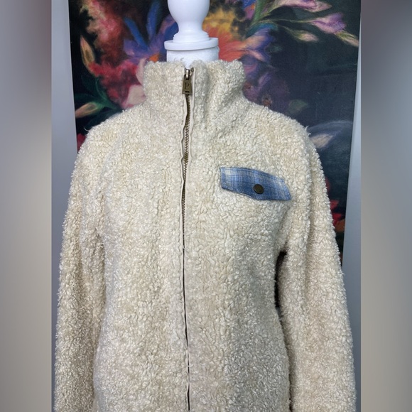 Pendleton Ladies' Softshell Fuzzy Full Zip Sherpa Jacket Beige Wool Plaid Sz S - Picture 3 of 11